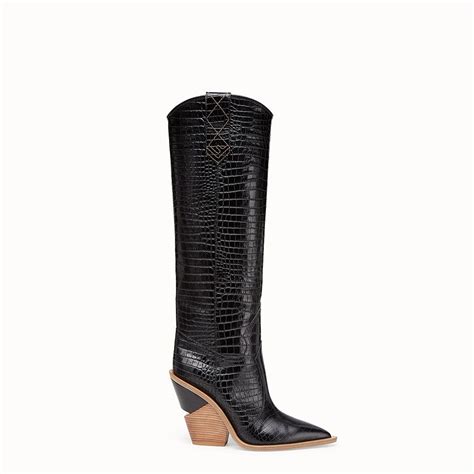 fendi crocodile boots black|thigh high fendi boots.